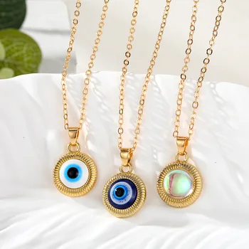 בציר טורקית עין הרע תליון עגול גדול השרשרת צבעוני כחול עין אורז חרוזים קולר צווארון תכשיטים Accessorie לנשים