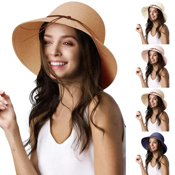 נשים קיץ רחב כובע קש חוף מתקפל שמש כובעים רפוי להפשיל סאן קאפ UPF 50+ כובעי בייסבול החוף כובעים גברים