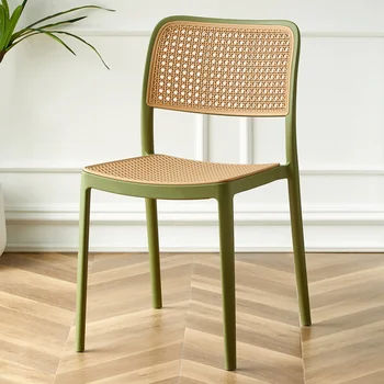 נורדי ריהוט קש ארוג פלסטיק משענת שולחנות אוכל, כיסאות Simplemodern פנאי לשימוש ביתי בסלון