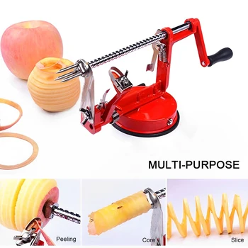 3 ב-1 ליבת התפוח מסיר פירות יצירתי מקלף חותך מכונת נירוסטה עם בסיס שאיבה עבור משק הבית במטבח