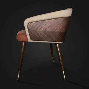 בסגנון נורדי עץ מלא. רגל מתכת כורסא מודרנית יוקרה בד (עור) בר קפה משפחתי האוכל הכיסא