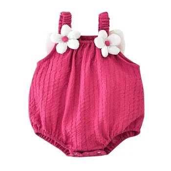 בייבי בנות 3D פרח רומפר בגד הרך הנולד מוצק צבע קיץ ללא שרוולים טול רומפר סרבל יומי ללבוש בגדים 0-24M