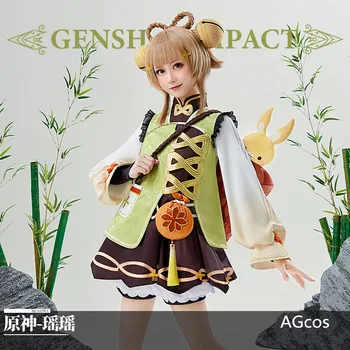 AGCOS המשחק Genshin השפעה Yaoyao תחפושות קוספליי נקבה חג המולד להתלבש מתנה תלבושות Cosplay תלבושות