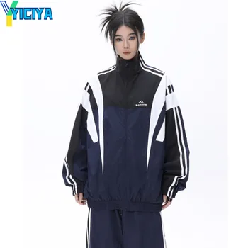 YICIYA מעיל מחבל פס רקמה מירוץ בציר oversize קוריאני אופנה החורף טלאים אופנוע מעילים הלבשה עליונה חדשה