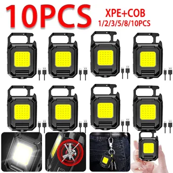 1-10Pcs XPE מיני מחזיק מפתחות אור COB LED עובד אור הפנס נטענת USB עמיד למים חיצוני קמפינג חירום מנורות