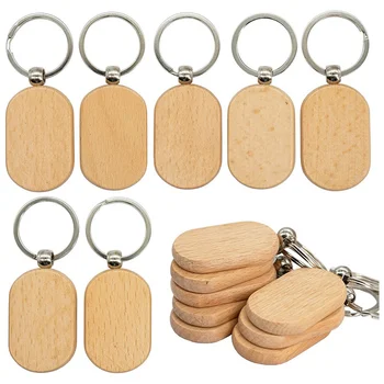 ריק עץ מפתח תג מפתח Diy עץ, מחזיקי מפתחות מפתח חריטת עץ סרק 20 Pack