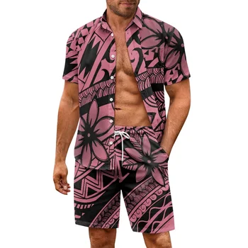 הוואי חוף אתר נופש של הגברים חולצה מכנסיים קצרים שני חלקים פולינזי תבנית מותאמת אישית גולש Athleisure חליפת הקיץ במסיבת חוף