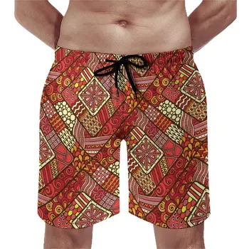 השבט להדפיס לוח מכנסיים קצרים בקיץ אדום מופשט ספורט חוף מכנסיים קצרים זכר יבש מהירה עיצוב אופנה Oversize החוף גזעי