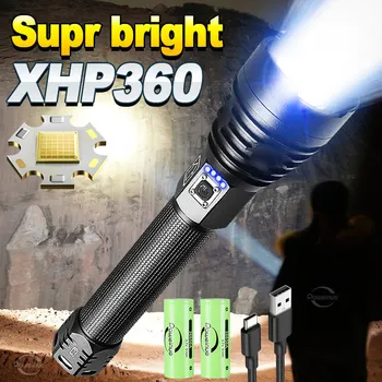 סופר חזק XHP360 פנס LED סופר מבריק לפיד USB Rechageable זום פנסים מתח גבוה מנורות יד טקטי פנסים