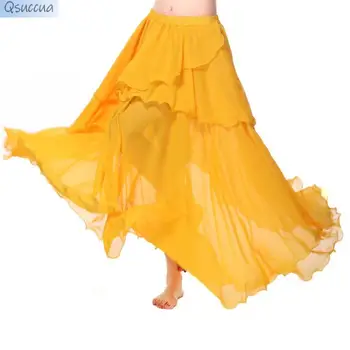 ריקודי בטן ריקוד הודי ביצועי שיפון ארוך חצאית חצאית ארבע-עוגת שכבות החצאית ביצועים בפועל