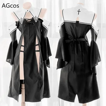 AGCOS עיצוב מקורי לחימה נון תחפושות קוספליי אישה חלולים הצלב מדים שמלה סקסית נזירה קוספליי