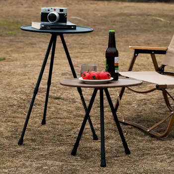 טלסקופי מתקפל שולחן עגול עבור קמפינג פיקניק נייד שולחן אוכל קל רטרו מחנה שולחן קמפינג ציוד