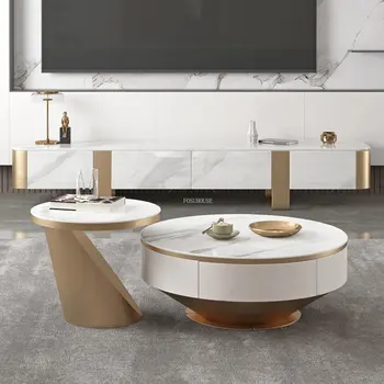 יוקרה נירוסטה שולחנות קפה איטלקי הרהיטים בסלון פשוטה מודרני השולחן העגול בצד היצירתי של מעצב שולחן פינתי