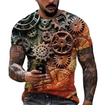 וינטג 'גברים' S חולצות 3D שעון מודפס הצוות צוואר קצר שרוול חולצות רחוב היפ הופ החולצה הענקית חולצת טריקו בגדי גברים Y2k