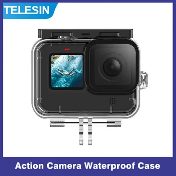 TELESIN 60M המצלמה מקרה עמיד למים מתחת למים זכוכית מחוסמת עדשה דיור צלילה כיסוי עבור GoPro Hero 9 10 11 אביזרים שחור