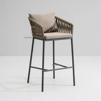 ריהוט מודרני קש בר כסאות הבר אור יוקרה מסעדה בר שרפרף מעצב יצירתי גבוה כיסאות עם גב