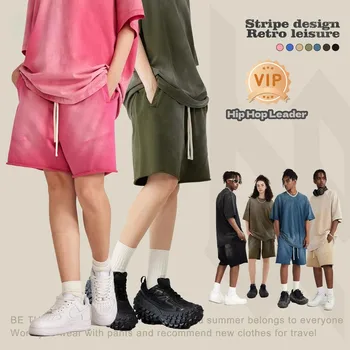 היפ הופ מנהיג Officiel חנות רטרו Y2k יוניסקס מוצק צבע מוצק צבע מזדמנים אופנה אותו סגנון לזוגות בקיץ במכנסיים קצרים.