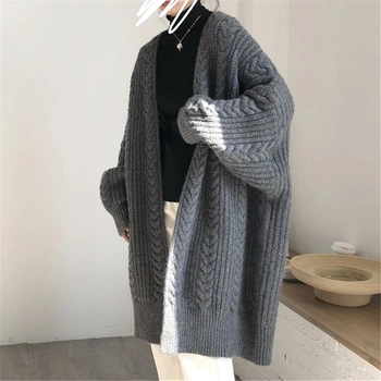 2023 סתיו החורף חדש של נשים סוודרים אופנה עטלף שרוול אפודות חם סריגים מעילים אפור משמש נקבה מזדמנים צמרות