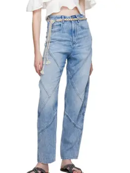 ג ' ינס של נשים ליפול 2023 חדש אופנה רטרו מגוונים סלים כחול ישר שרוול ירך להרים Slim Fit מזדמנים ספורט מכנסיים