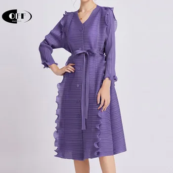 חופש מעצב סתיו מוצק חופשי פיקוח בנות midi שמלות לנשים traf שרוול ארוך קפלים אחת עם חזה מסיבת vestidos