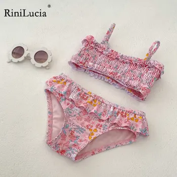 RiniLucia 2~10Y תינוק בייבי בנות בבגד ים שני חלקים, בגדי ים בנות ילדים ביקיני סט Biquini Infantil לפרוע ילדים Beachwear