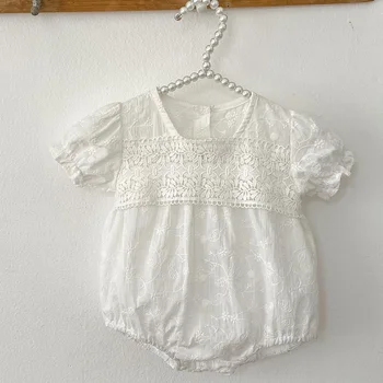 תינוקות תינוקת בגדי הגוף עם שרוולים קצרים הכותנה תחרה, תפירה תינוק בייבי בנות סרבל תינוק בגדי ילדות הקיץ