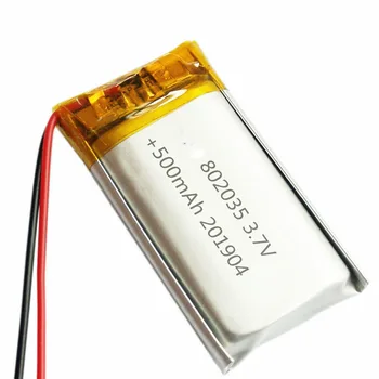3.7 V 500Mah 802035 Li-פולימר ליתיום סוללה Jst-Ph 2Pin 2.0 עבור בנק כוח נייד, מצלמה DVD GPS טעינת כוח MP3 שעון חכם MP4