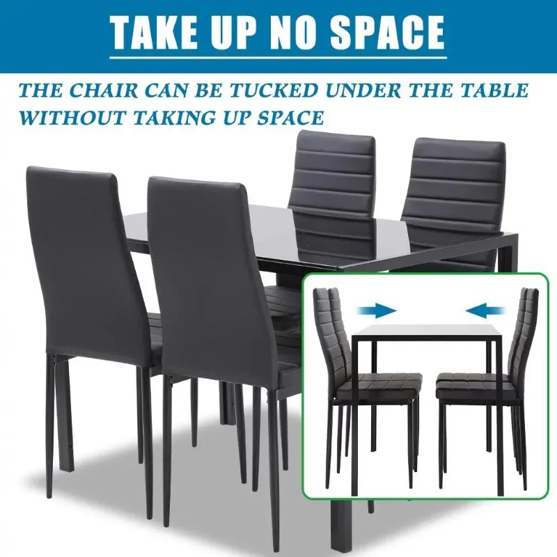 SKONYON 5 חלקים שולחן אוכל להגדיר עבור 4 זכוכית שולחן אוכל ו-4 כסאות שחור5