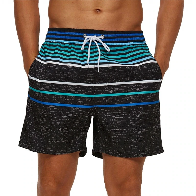 בגדים לגברים 3D מודפס Mens מכנסיים קצרים בצבע קווים גרפיים החוף מכנסי שרוך רשת הציפוי האלסטי האביב והקיץ2