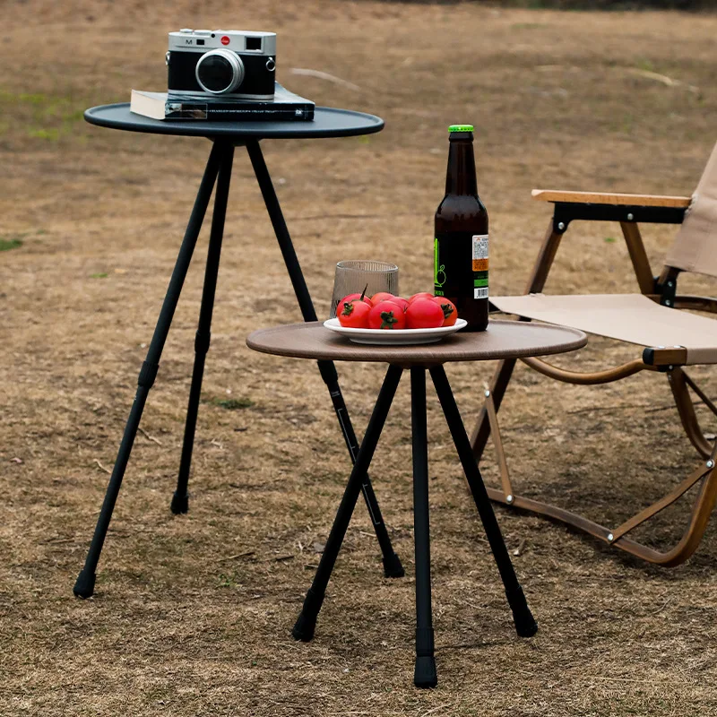 טלסקופי מתקפל שולחן עגול עבור קמפינג פיקניק נייד שולחן אוכל קל רטרו מחנה שולחן קמפינג ציוד0