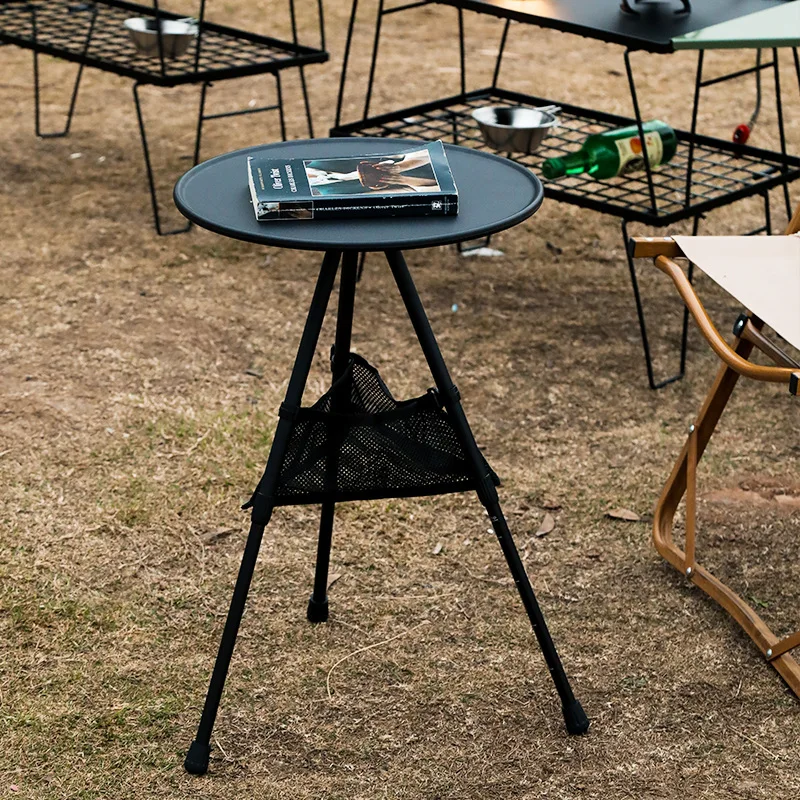 טלסקופי מתקפל שולחן עגול עבור קמפינג פיקניק נייד שולחן אוכל קל רטרו מחנה שולחן קמפינג ציוד2