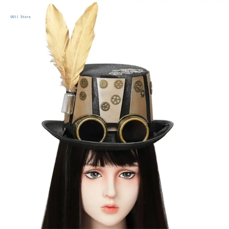 יוניסקס Steampunk כובע עם שוליים ומשקפי מגן בסגנון וינטג ' הכובעים0