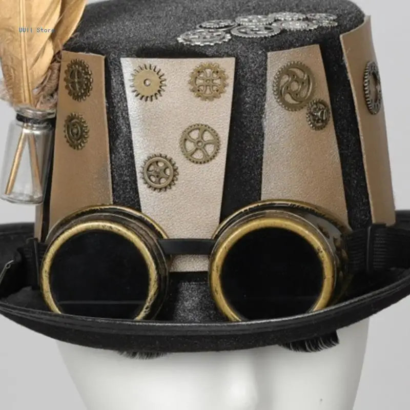 יוניסקס Steampunk כובע עם שוליים ומשקפי מגן בסגנון וינטג ' הכובעים1