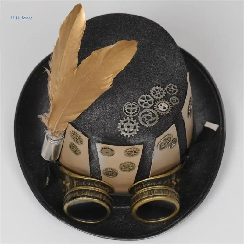 יוניסקס Steampunk כובע עם שוליים ומשקפי מגן בסגנון וינטג ' הכובעים2