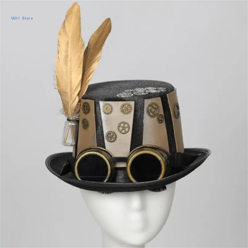 יוניסקס Steampunk כובע עם שוליים ומשקפי מגן בסגנון וינטג ' הכובעים3