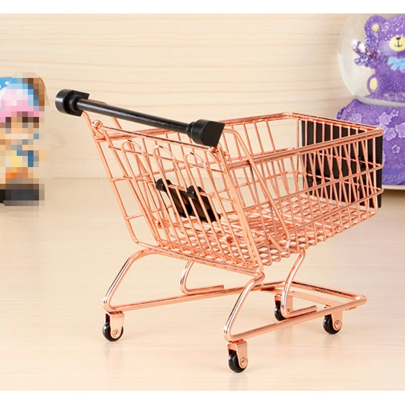 מיני עגלת קניות עגלת הביתה משרד ושונות אחסון קישוטים דגם צעצוע של ילדים בובות מיניאטורי מתכת דגם מלאכת יד3