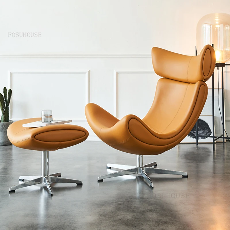 נורדי עור סלון כורסא מודרנית מינימליסטי אור יוקרה הספה כיסאות מסתובב יחיד הכיסא מעצב כורסאות2