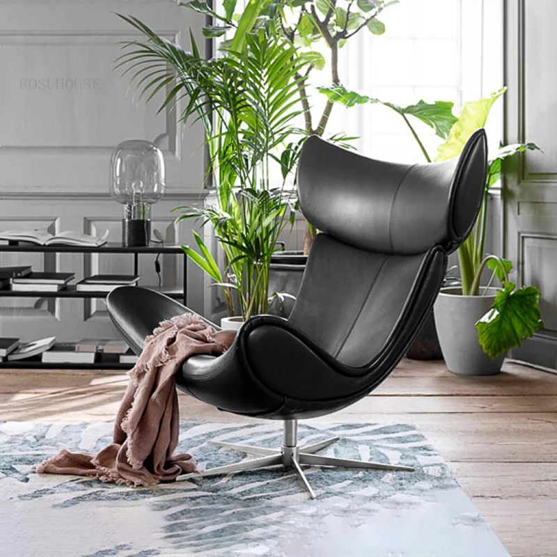 נורדי עור סלון כורסא מודרנית מינימליסטי אור יוקרה הספה כיסאות מסתובב יחיד הכיסא מעצב כורסאות3
