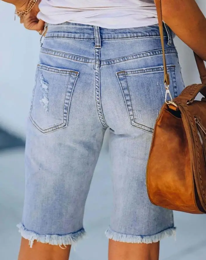 נשים מכנסי ג 'ינס קצרים 2023 אופנה הקיץ פרחוני הדפסה קרע גולמי שולי מזדמן כיס עיצוב ג' ינס קצרים וינטג ' אופנת רחוב2