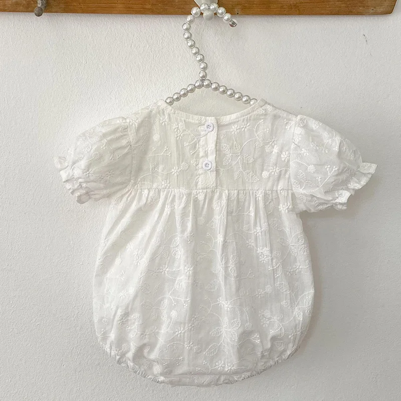 תינוקות תינוקת בגדי הגוף עם שרוולים קצרים הכותנה תחרה, תפירה תינוק בייבי בנות סרבל תינוק בגדי ילדות הקיץ1